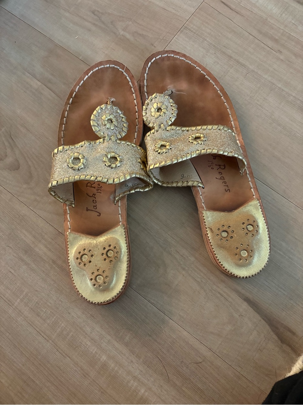 Jack Rogers Metallic Gold Leather Slide Sandals - Women